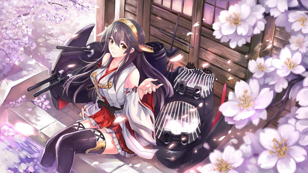 Wallpaper Kantai Collection Haruna Sakura Japanese House Brown
