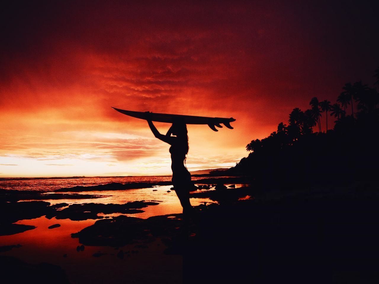 Surf Girl Sunset Wallpaper Top