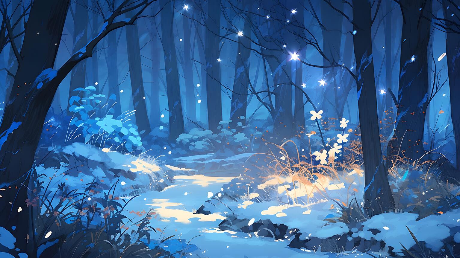 Magic Winter Forest Blue Desktop Wallpaper 4k