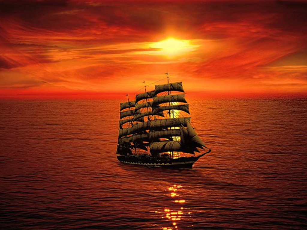 Wallpaper Sunset Sea Sailing Ship Desktop