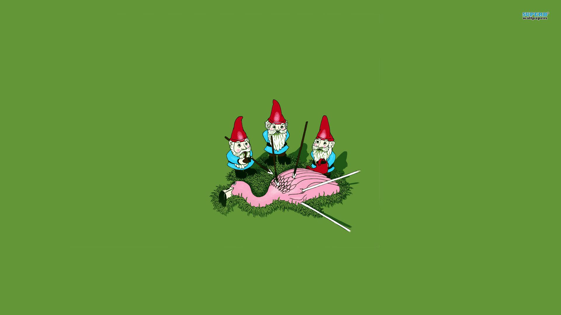 Garden Gnomes Vs Flamingo Wallpaper Funny