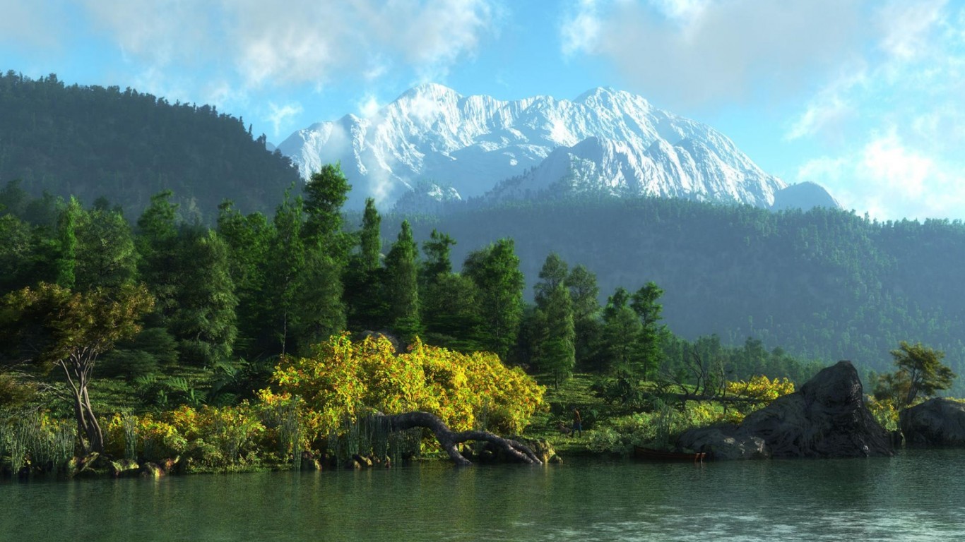 Forest River Natural Scene 1366x768 pixel Nature HD Wallpaper