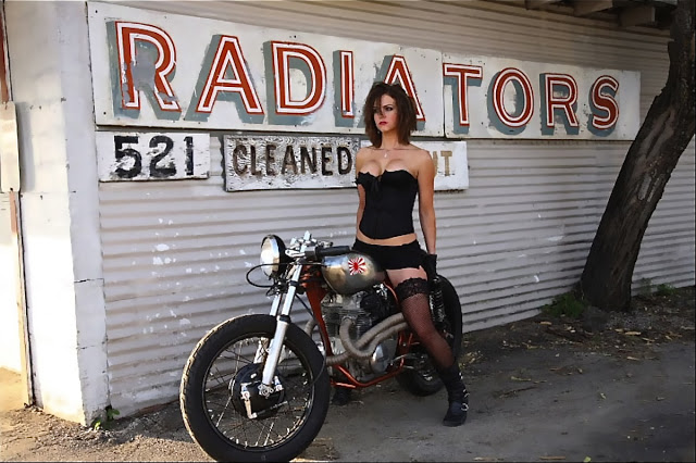 Lingerie Girl On Custom Cafe Racer Motorcycle Wallpaper Pin Up