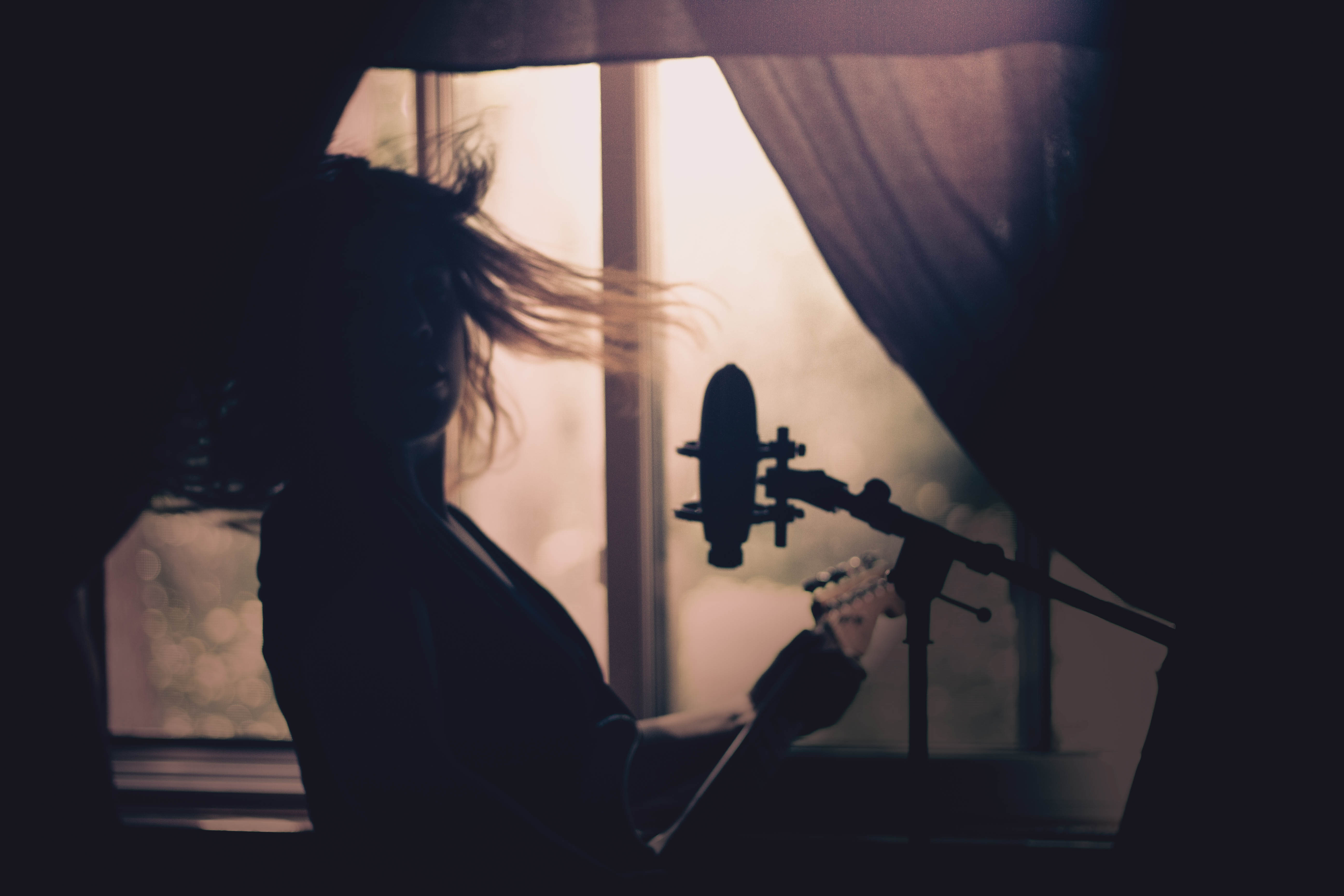 Wallpaper Window Guitar Shadow Silhouette Music Microphone