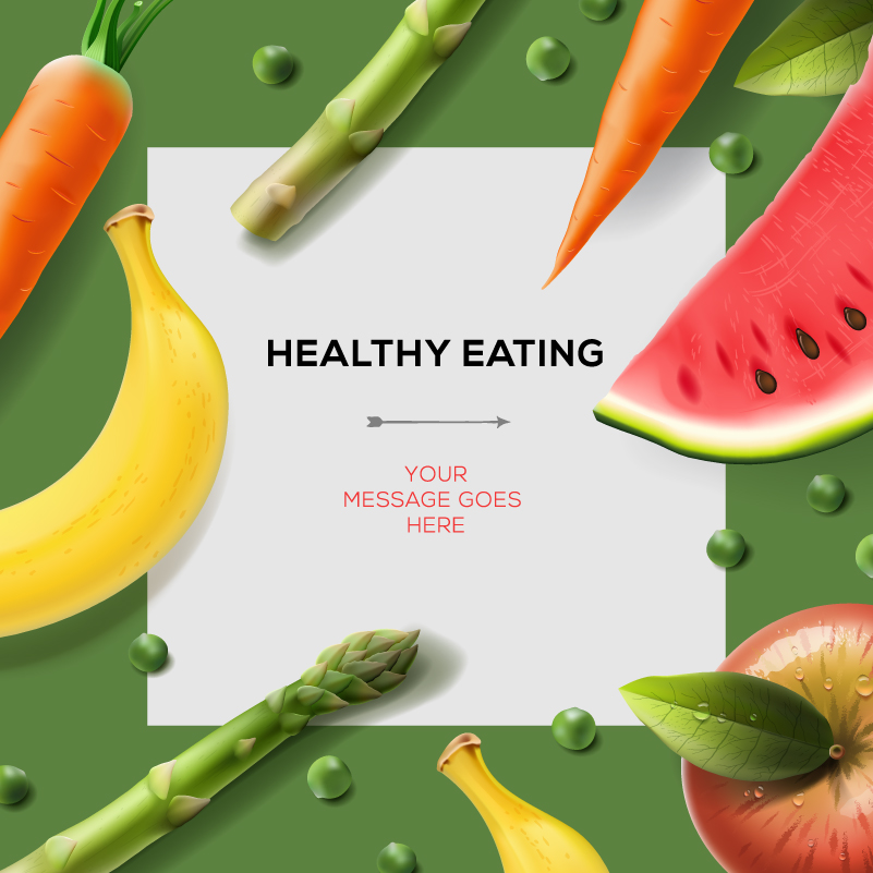 Fresh Fruits And Vegetables Text Background Vector