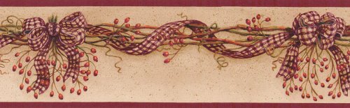Free download Rosehip Red Country Check Garland Wallpaper Border