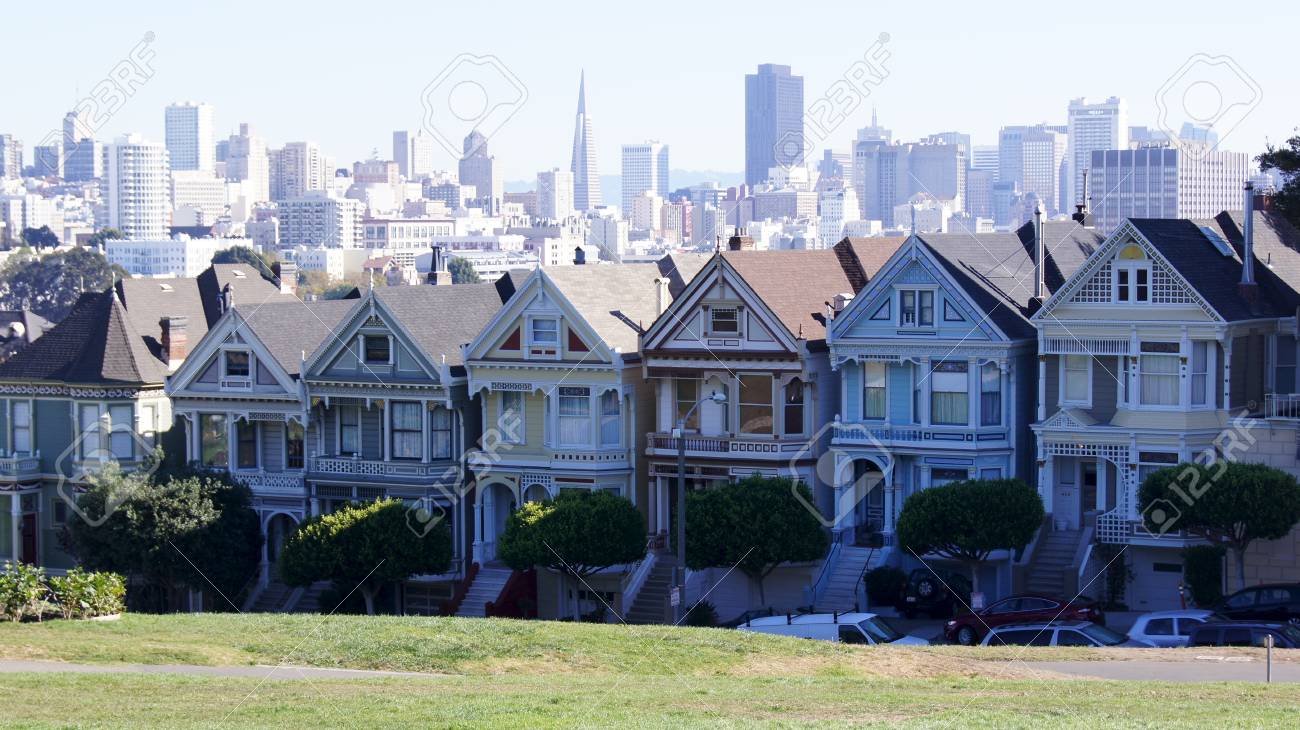 Painted Ladies With Sf Skyline In The Background As Seen From