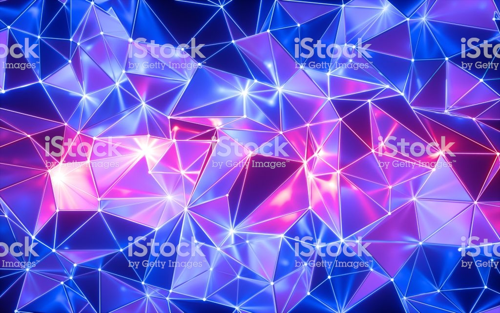3d Rendering Blue Pink Neon Crystallized Background Polygonal Mesh