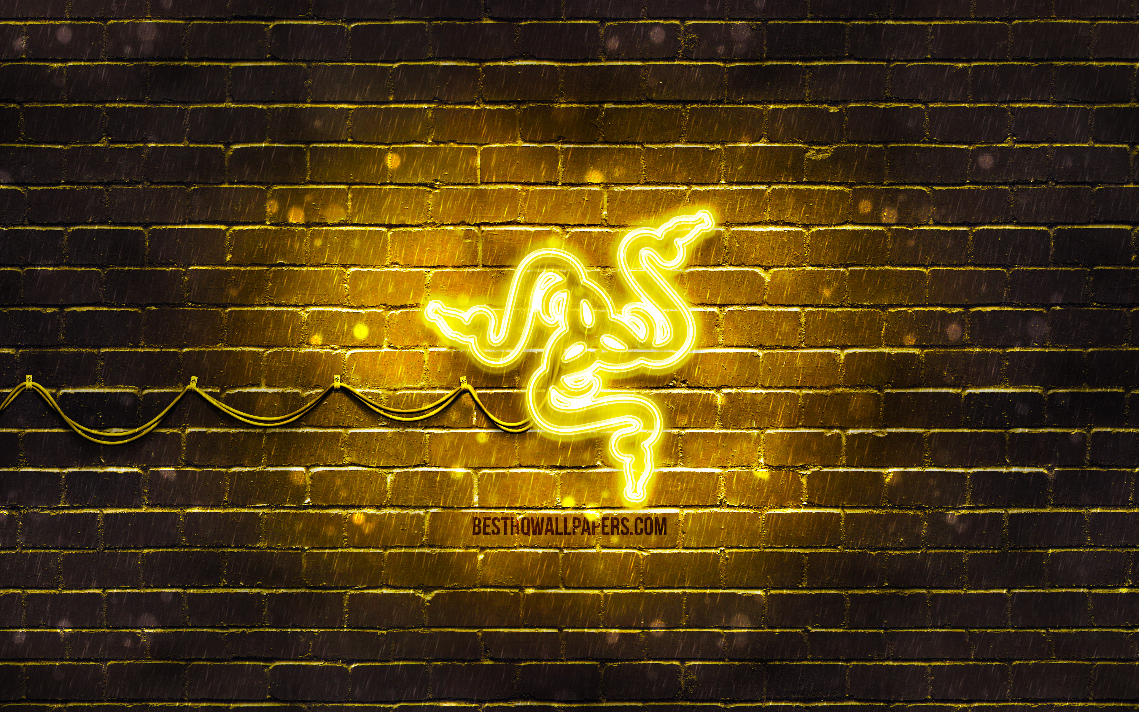 Wallpaper Razer Yellow Logo 4k Brickwall