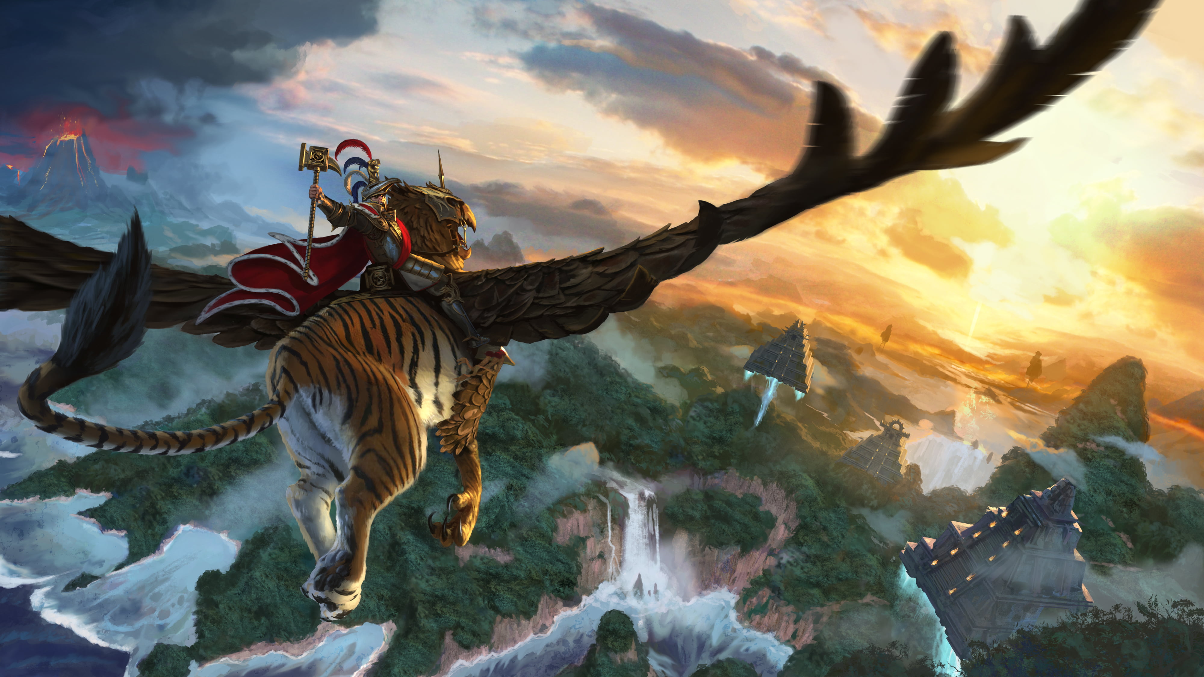 Winged Tiger Over Mountain Illustration HD Wallpaper