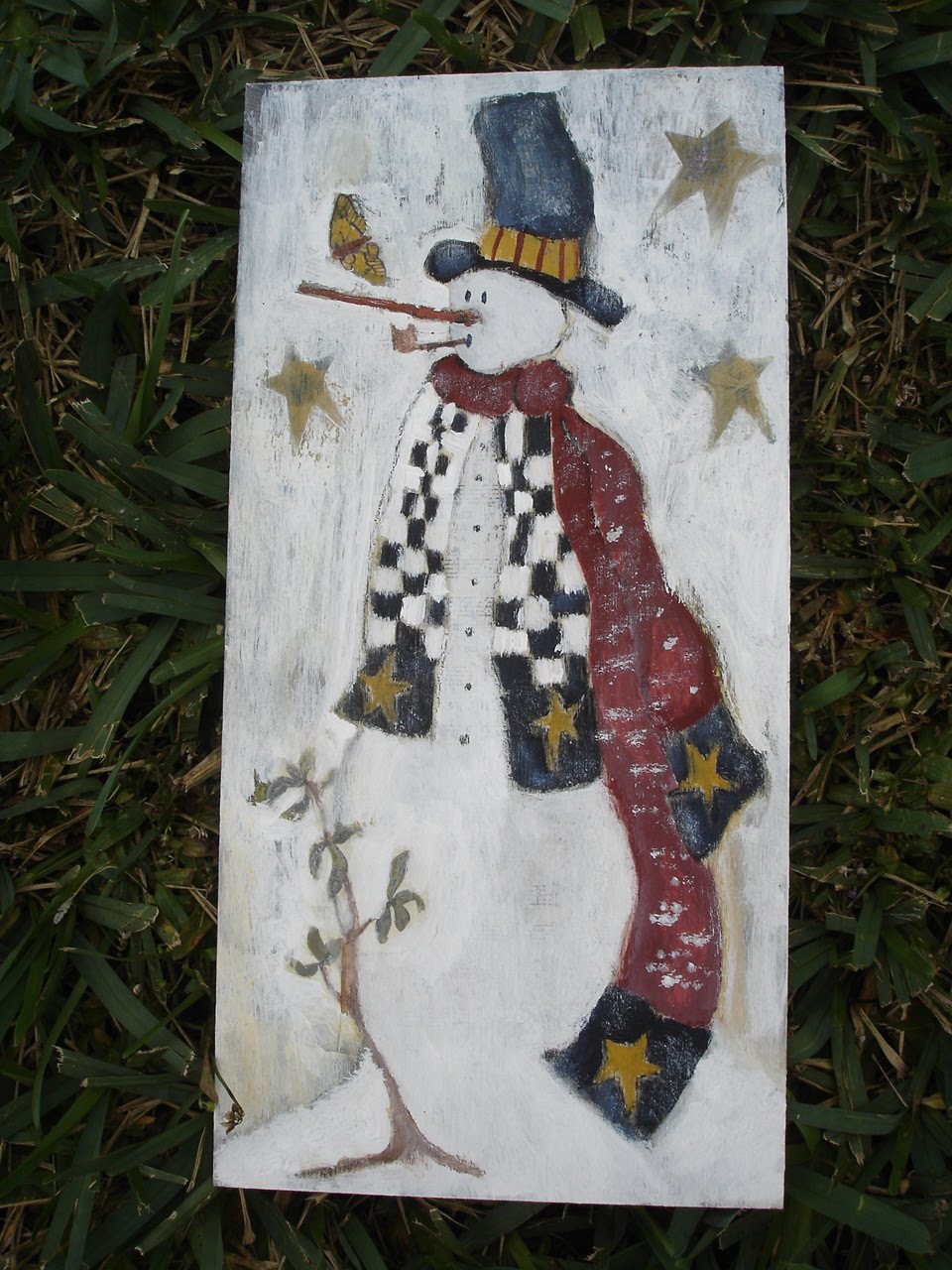 Fancy Things And Life Primitive Snowman Mixed Media Style