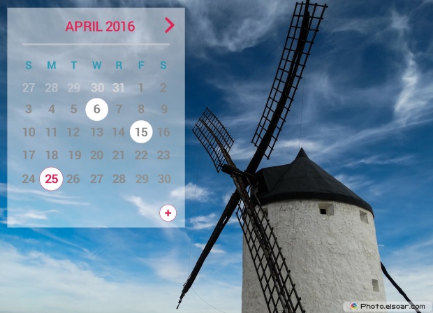 April 2016 Calendar With Windmill Calendars for April 2016