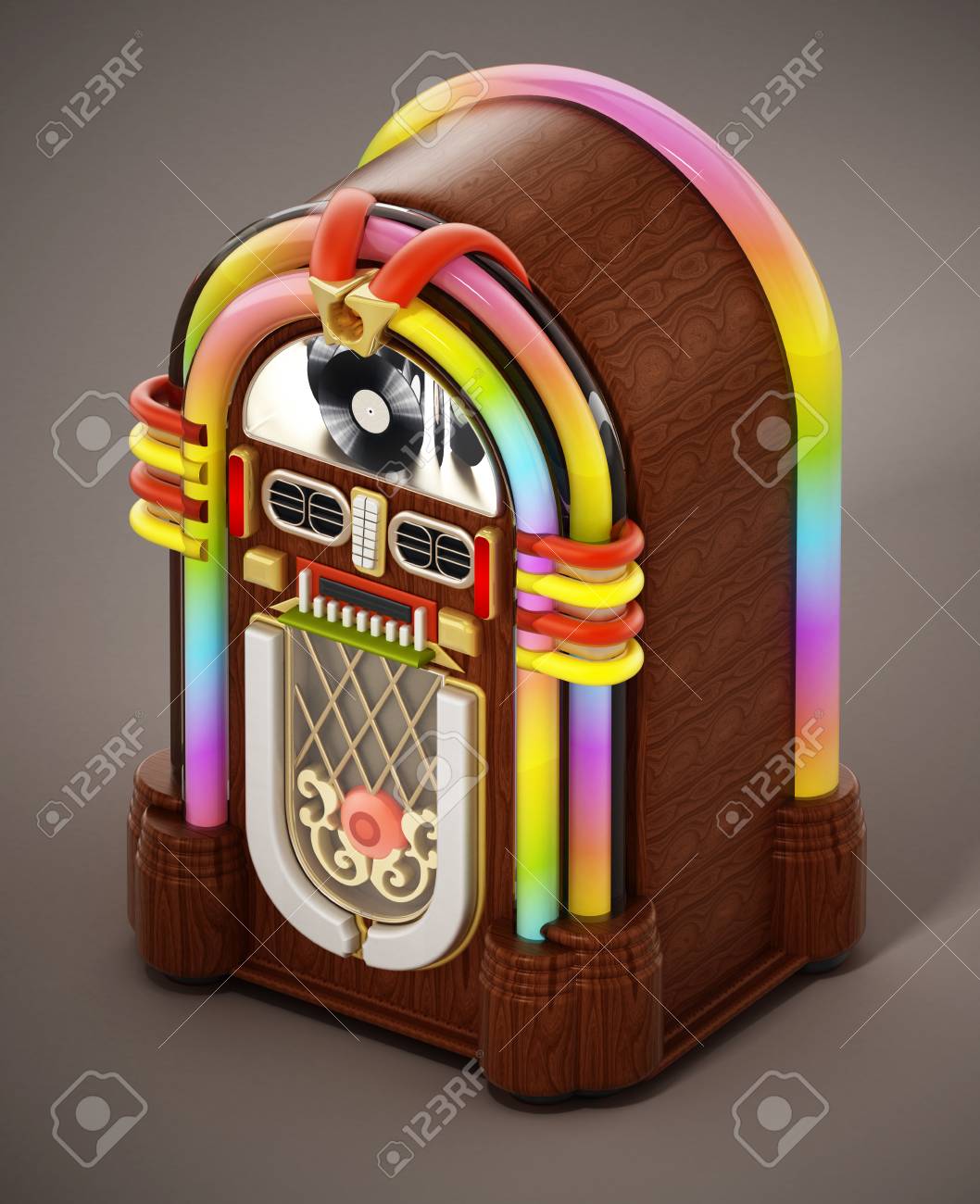 Jukebox Standing On Brown Background 3d Illustration Stock Photo