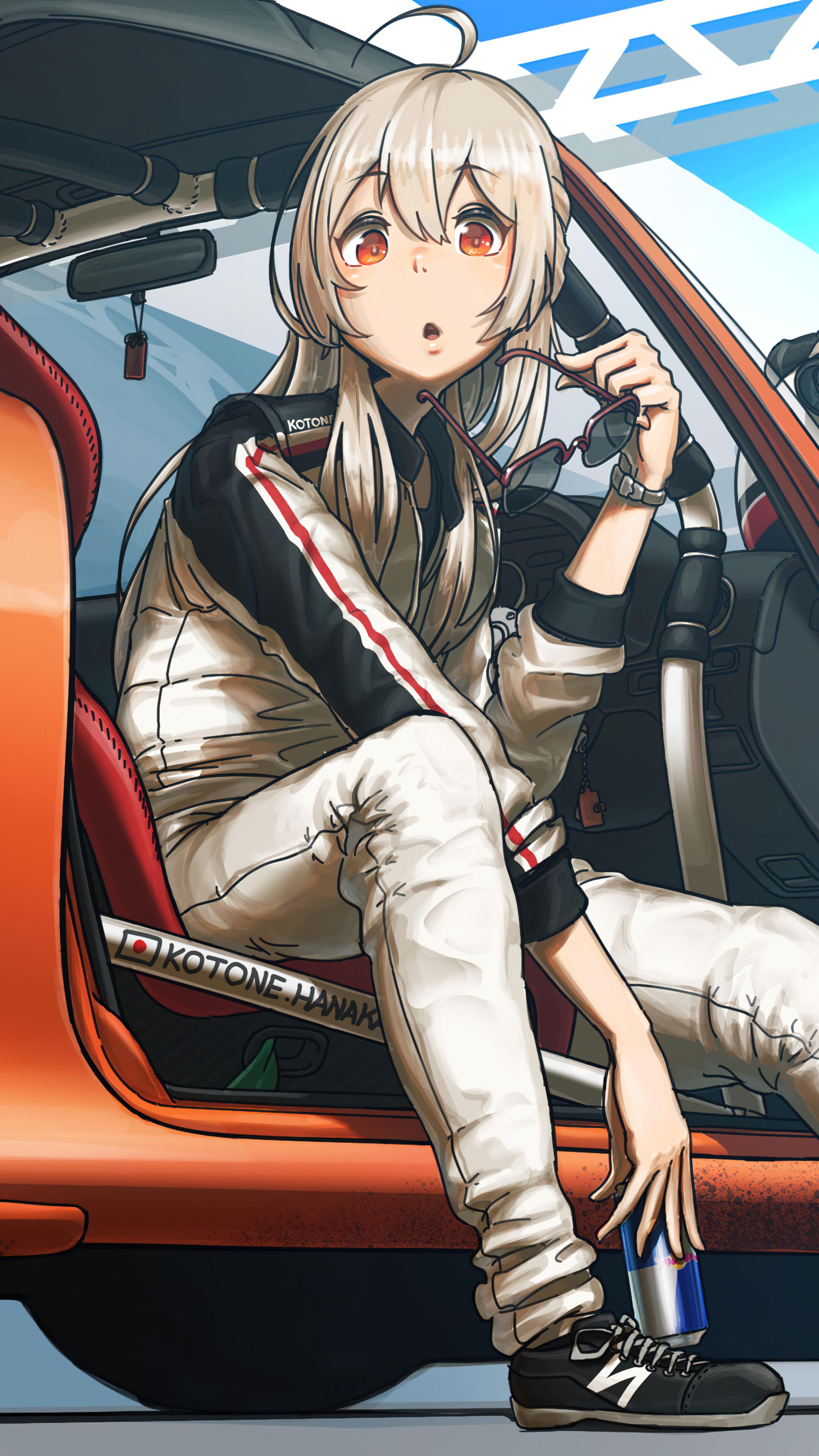 Anime Girl Racing Car Art 4K Phone iPhone Wallpaper 4670b