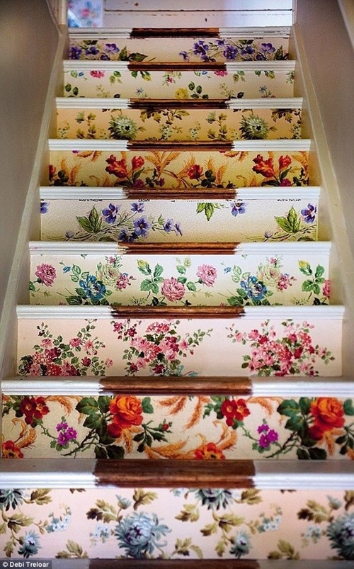 Small Amounts Of Old Wallpaper Diy Unique Stair Feature