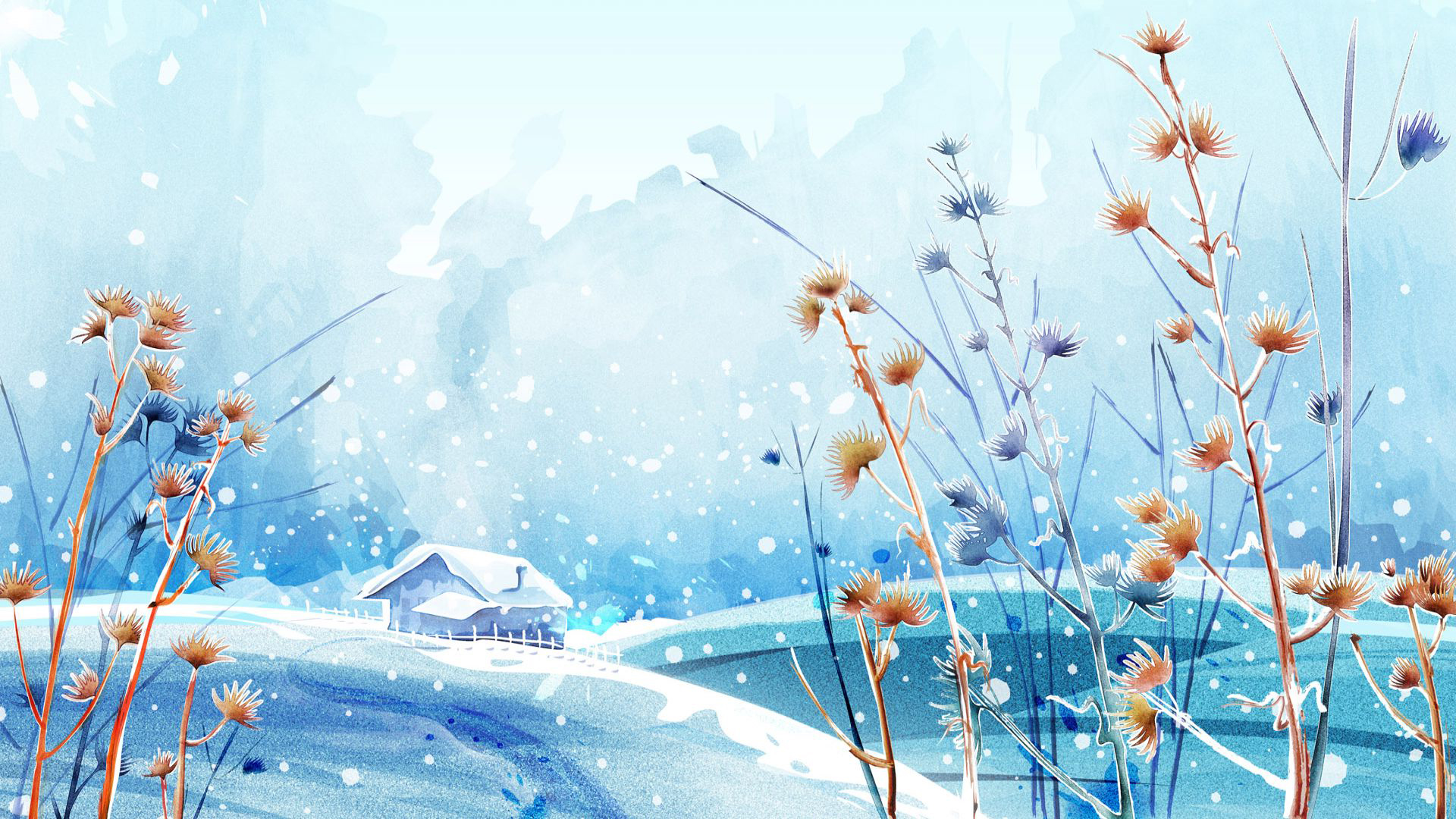 Anime Winter Wallpaper Watercolor Paint Sky Plant Flower