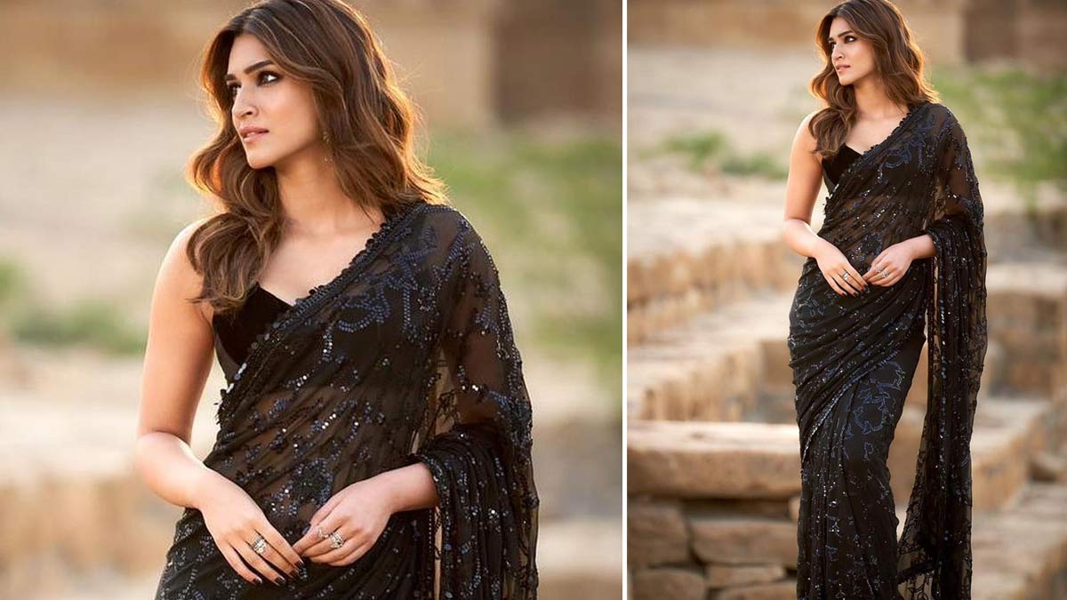 Black Sequin Kriti Sanon Saree Wallpaper