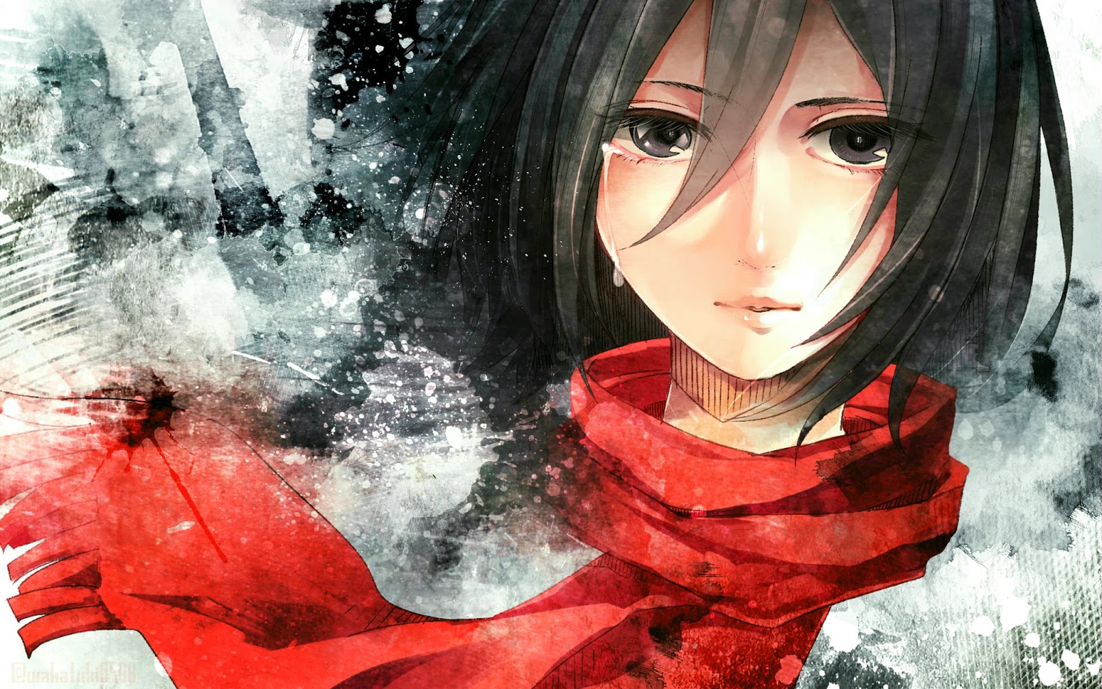 Girl Crying Mikasa Red Scarf Anime m00 HD Wallpaper 1600x1000