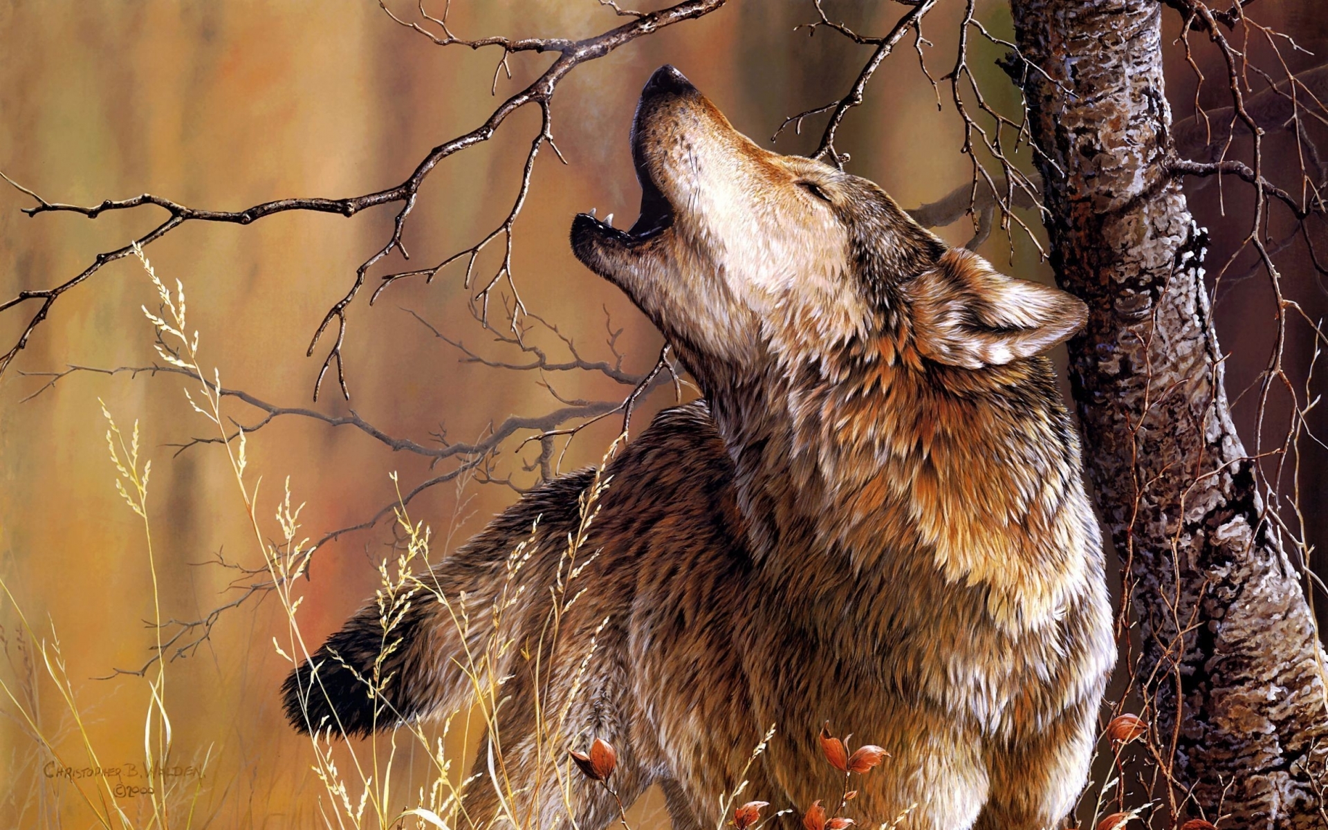Wolves Wolf Artistic Paintings Howl Nature Trees Forests Wallpaper