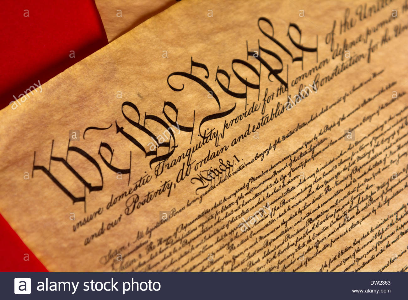 A Parchment Of The Constitution United States With Red