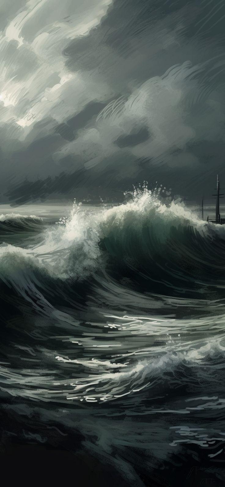 Storm On The Sea Art Wallpaper For iPhone