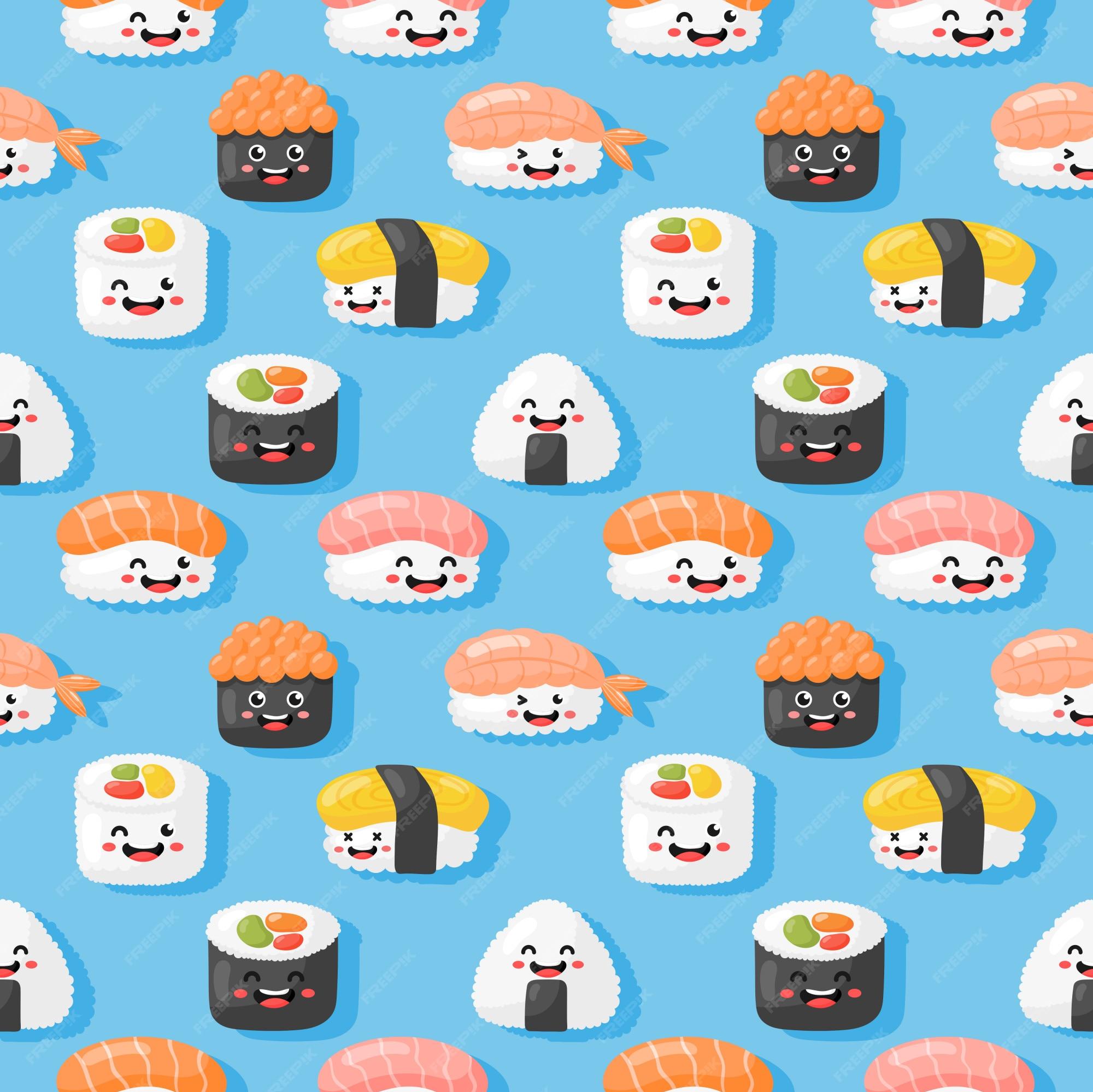 Premium Vector Kawaii Seamless Pattern Cute Funny Sushi And