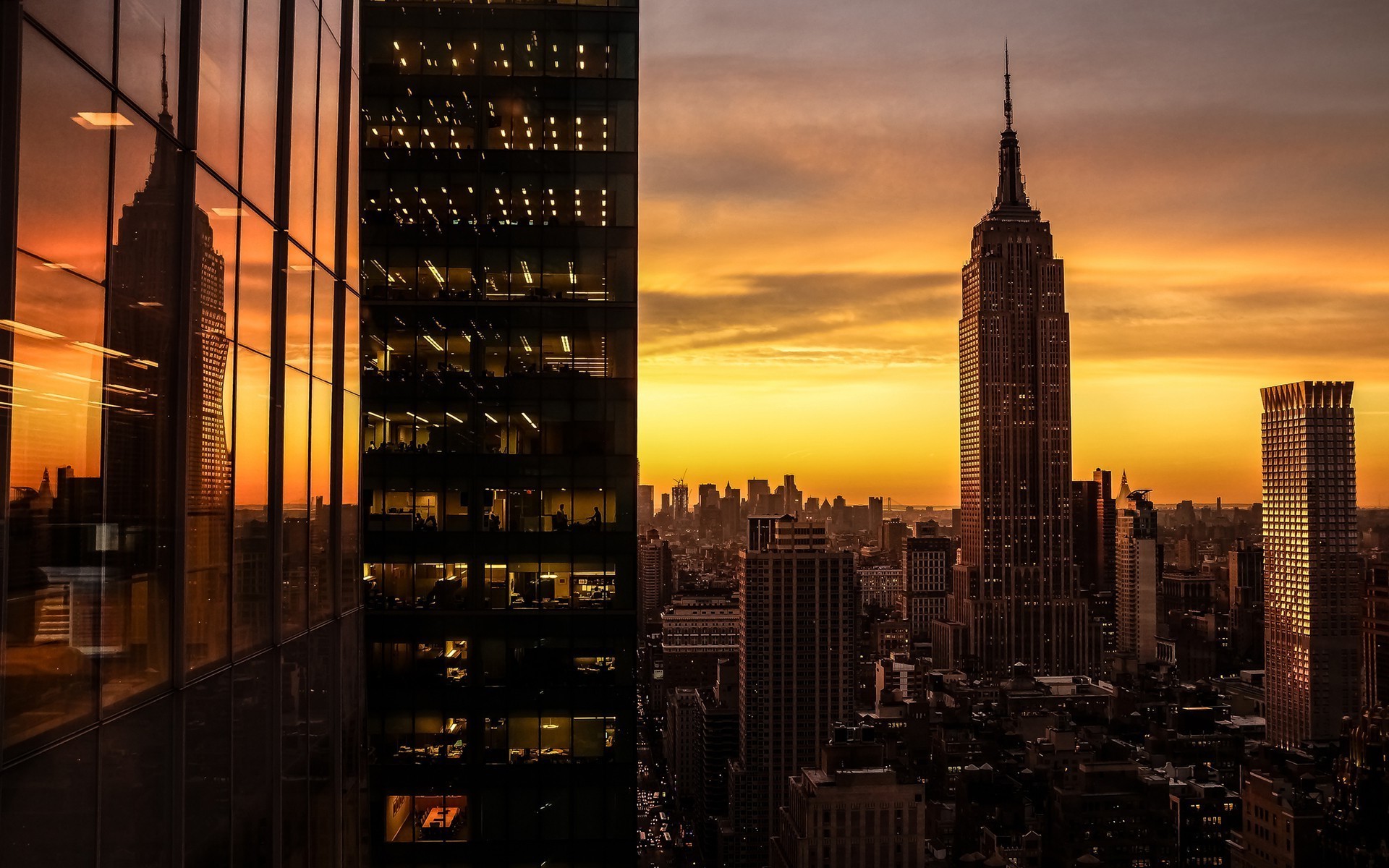 Sunset Cityscape City Empire State Building Usa New York
