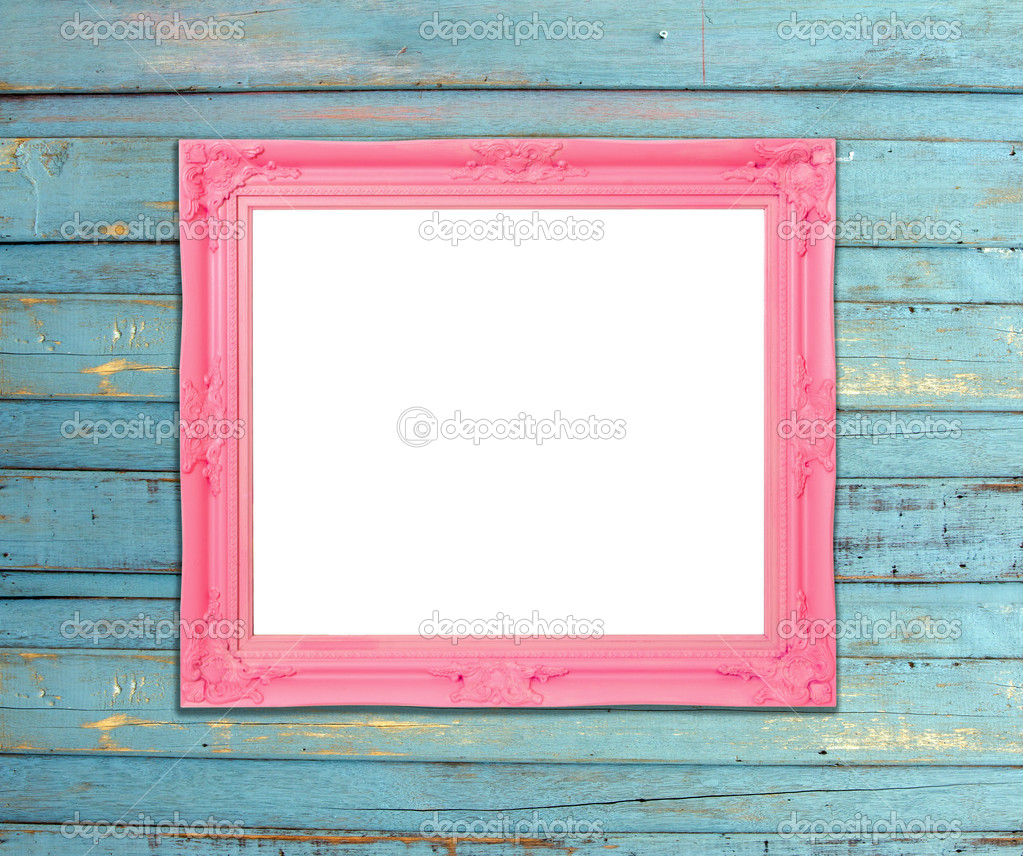 Pink Vintage Picture Frame Wood Plated Blue Background