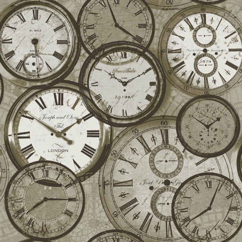 Quirky Clocks Neutral Wallpaper By Ideco Home For Grandeco Pob