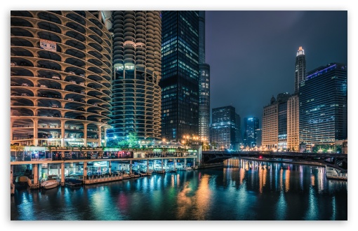 Chicago Skyline At Night Wallpaper HD