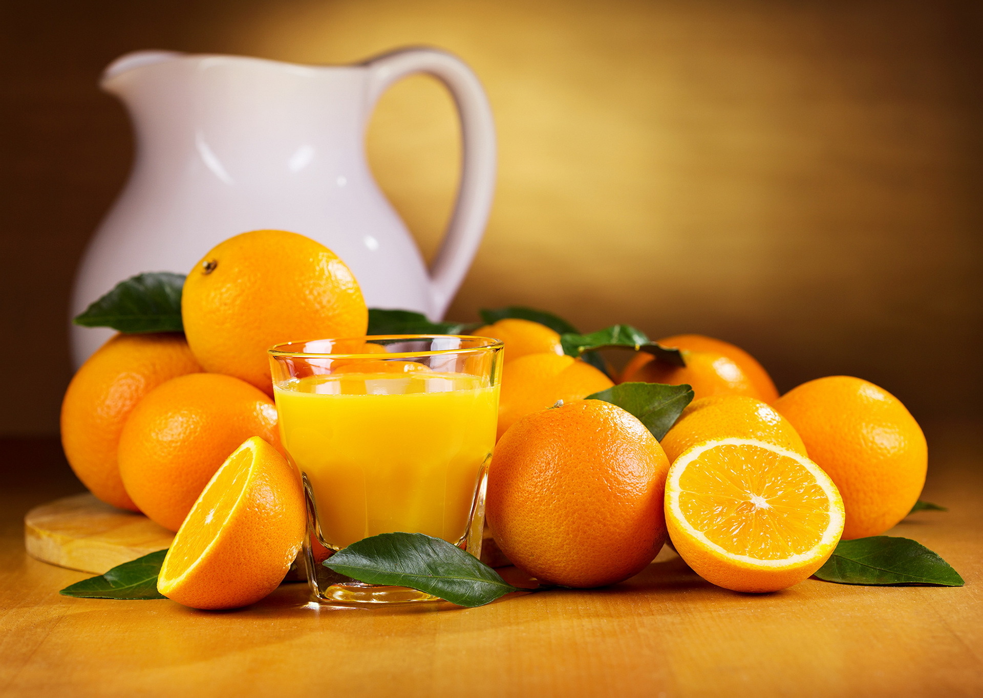 Fresh Orange Juice And Oranges Isolated Yellow Background