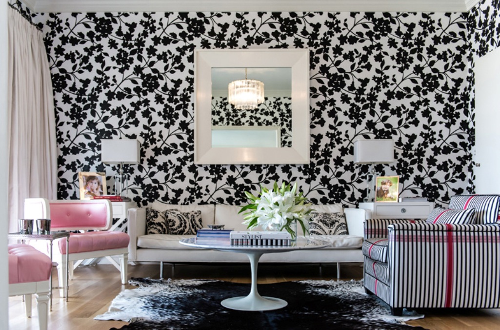 Dramatic Black And White Floral Wallpaper Design