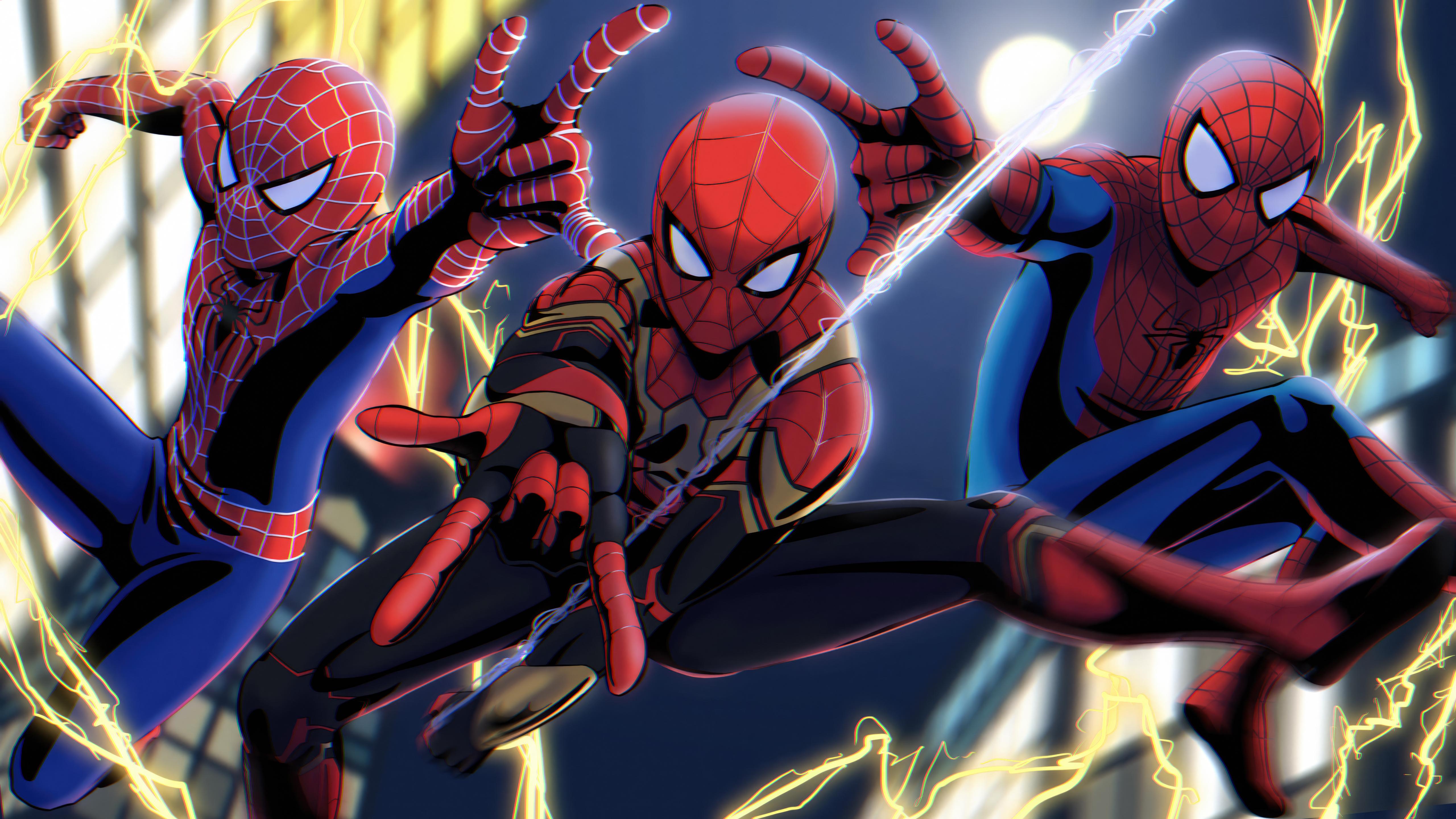 Trio Spiderman 4k HD Superheroes Wallpaper Image