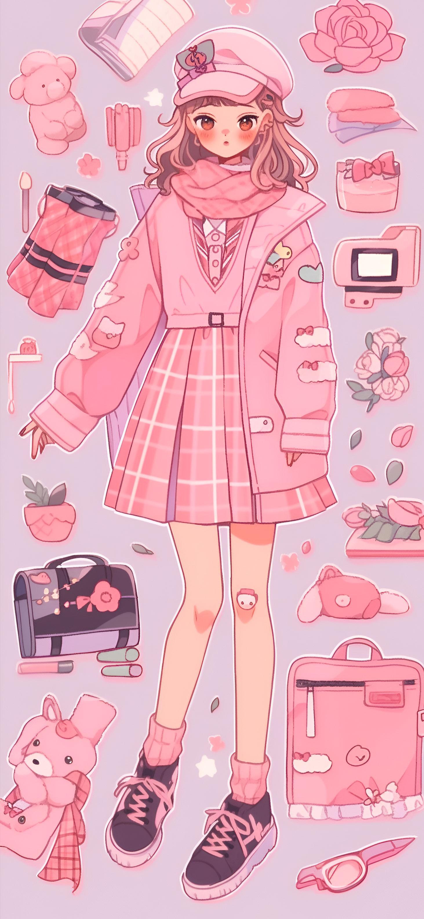 Aesthetic Preppy Girl Pattern Wallpaper Pink