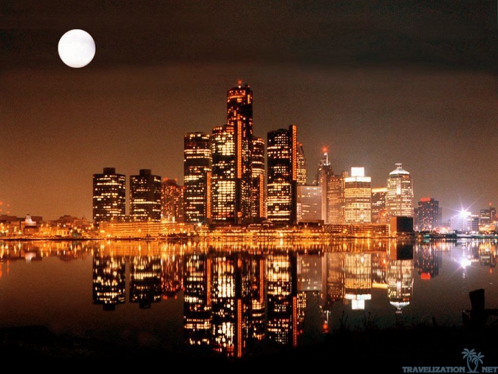 Detroit Cities At Night Wallpaper Image Description