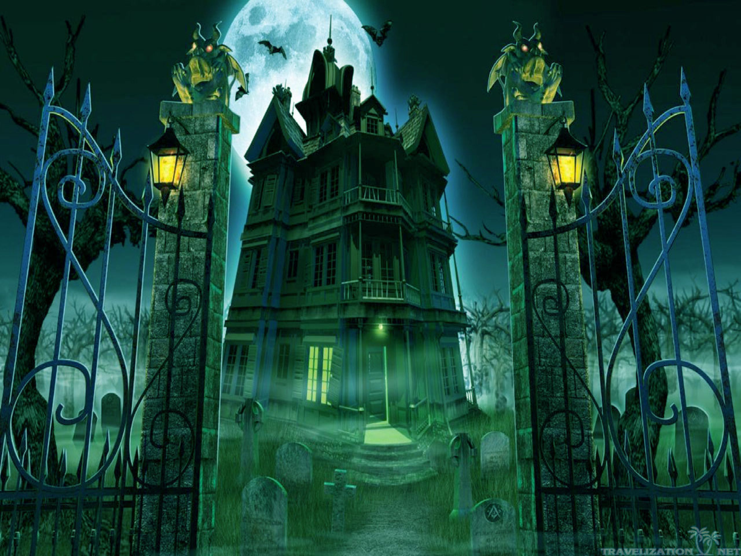 Halloween Graveyard And House Wallpaper Image