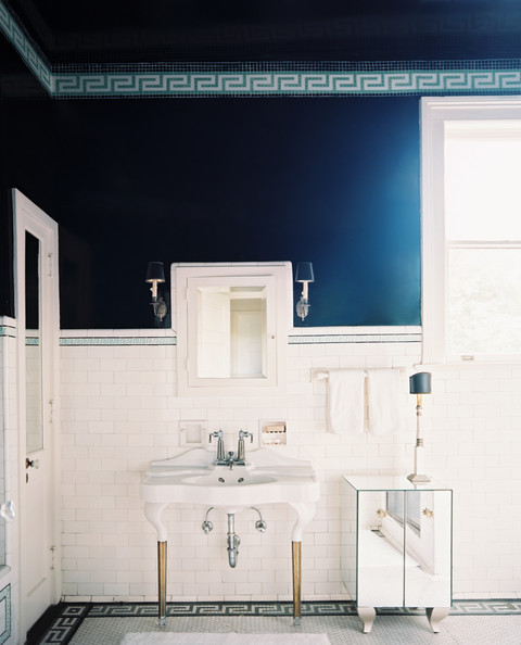 Bathroom Tile Greek Key Borders In A With White Subway
