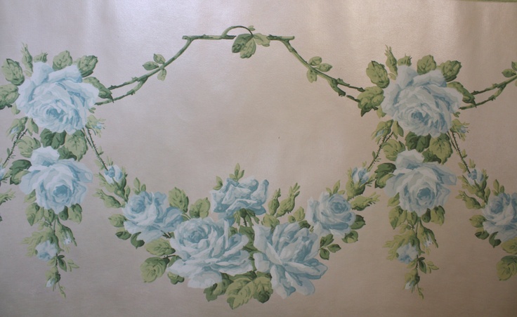 S Antiques Beauty Vintage Wallpaper Roses Garlands Blue