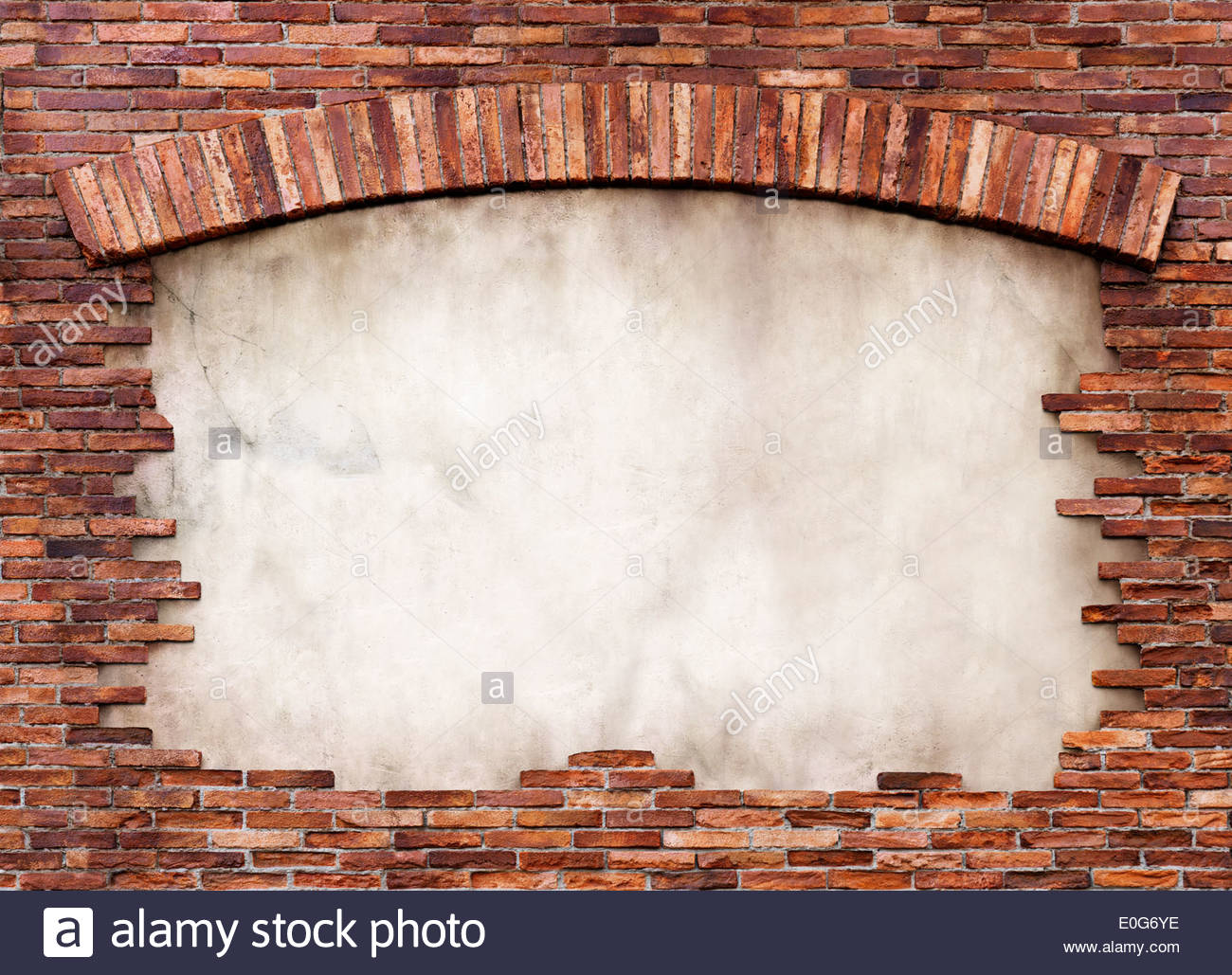 Stucco Background Framed With Old Red Brick Wall An Arch