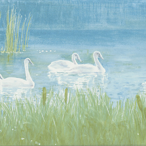451 1728 Multicolor Swan Pond Scenic   Brewster Wallpaper Borders 600x600