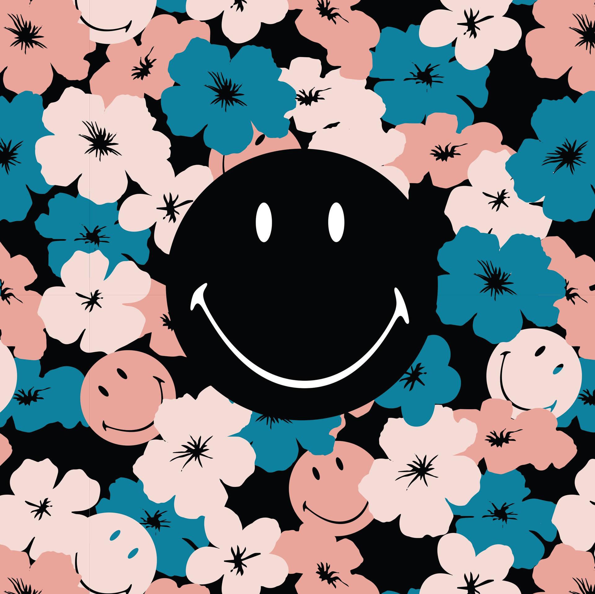 Download Preppy Smiley Face Floral Pattern Wallpaper