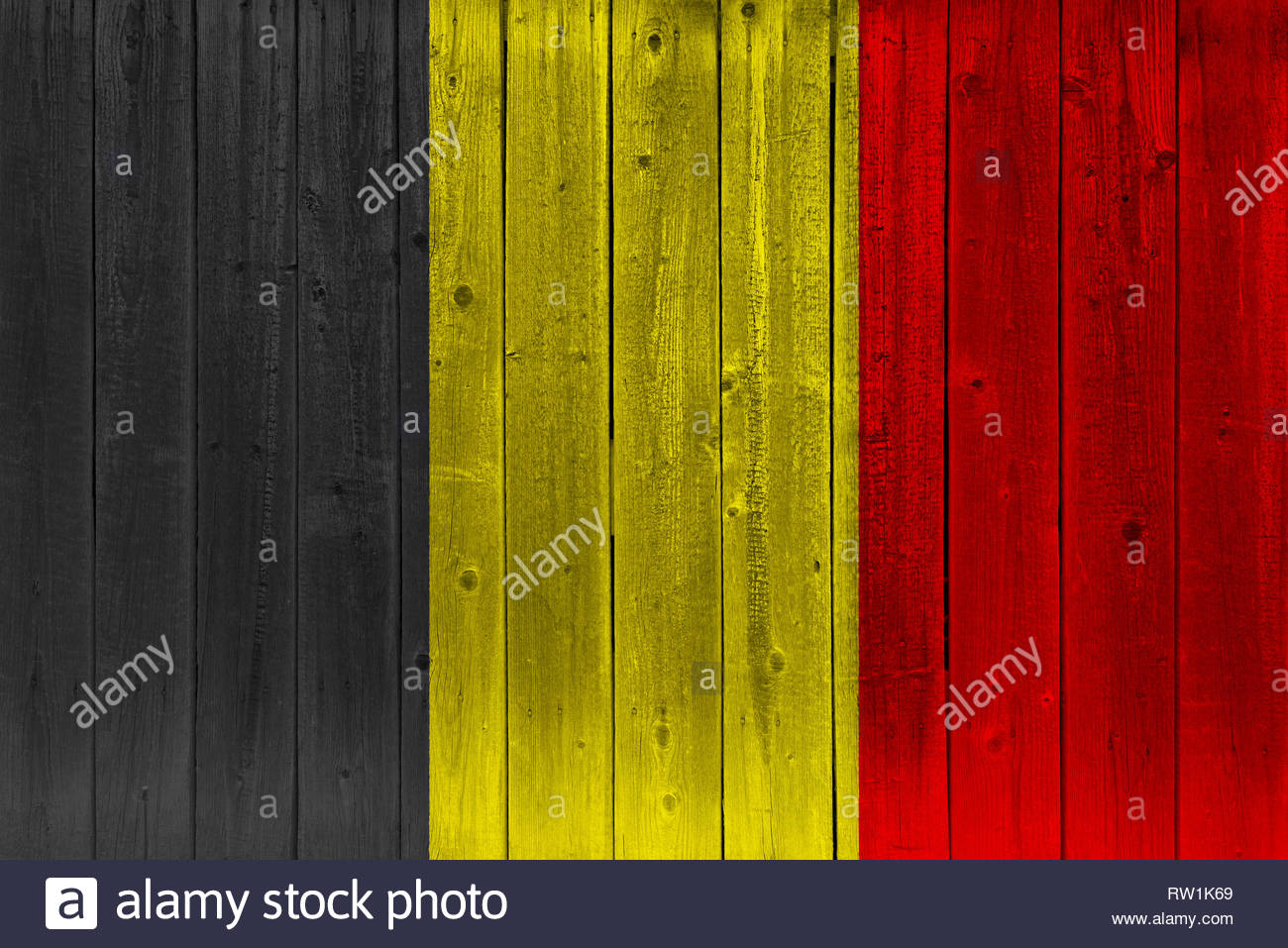 Belgium Flag Painted On Old Wood Plank Patriotic Background