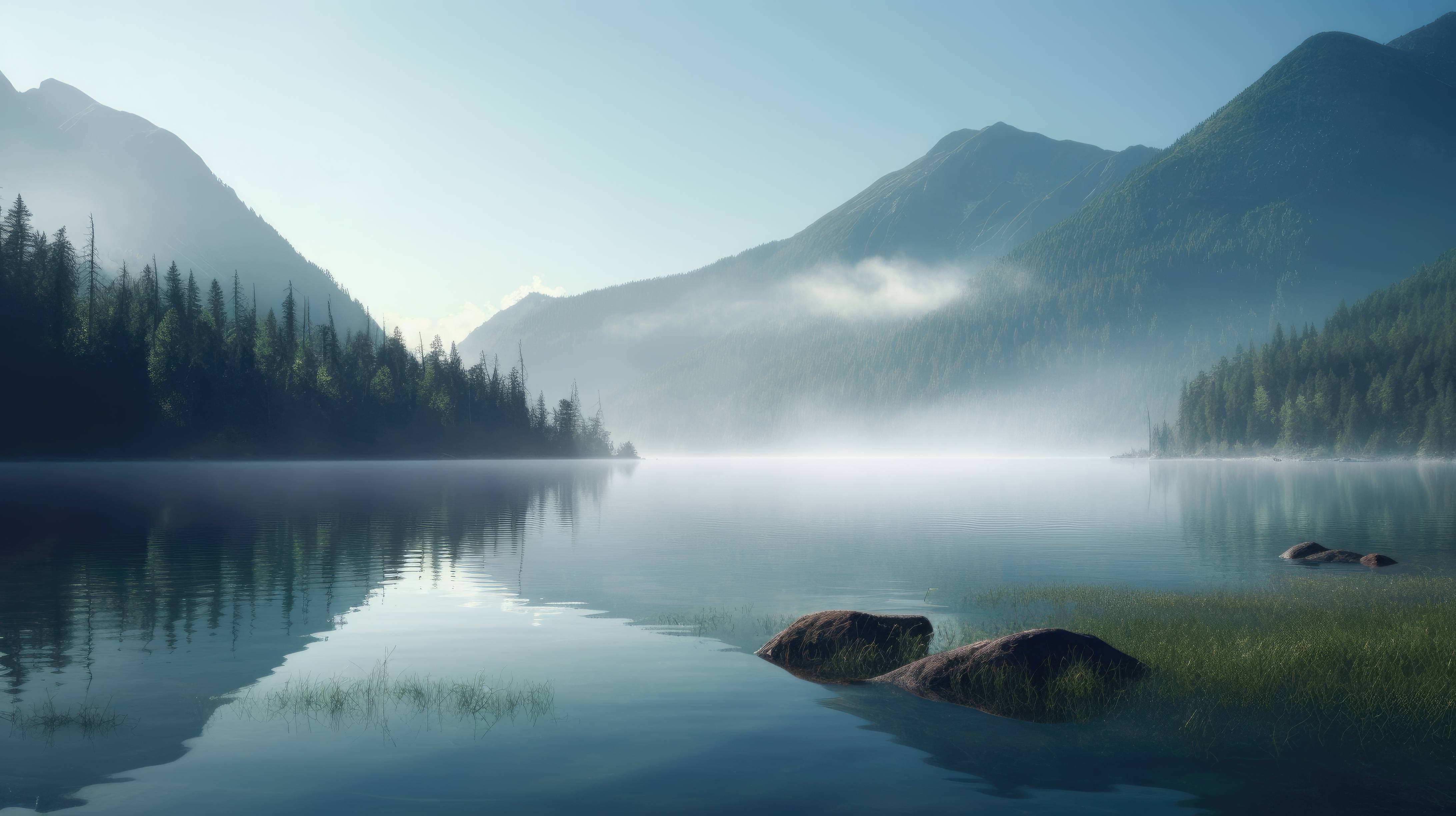 A Peaceful Desktop Wallpaper Featuring Serene Lake Surrounded By