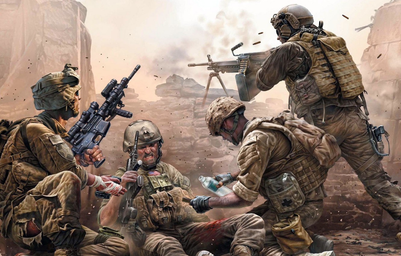 Wallpaper War Soldiers Shooting Wounded Modern Us Infantry