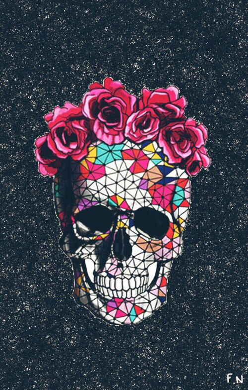 wallpaper background iphone android skull flowers floral geometric