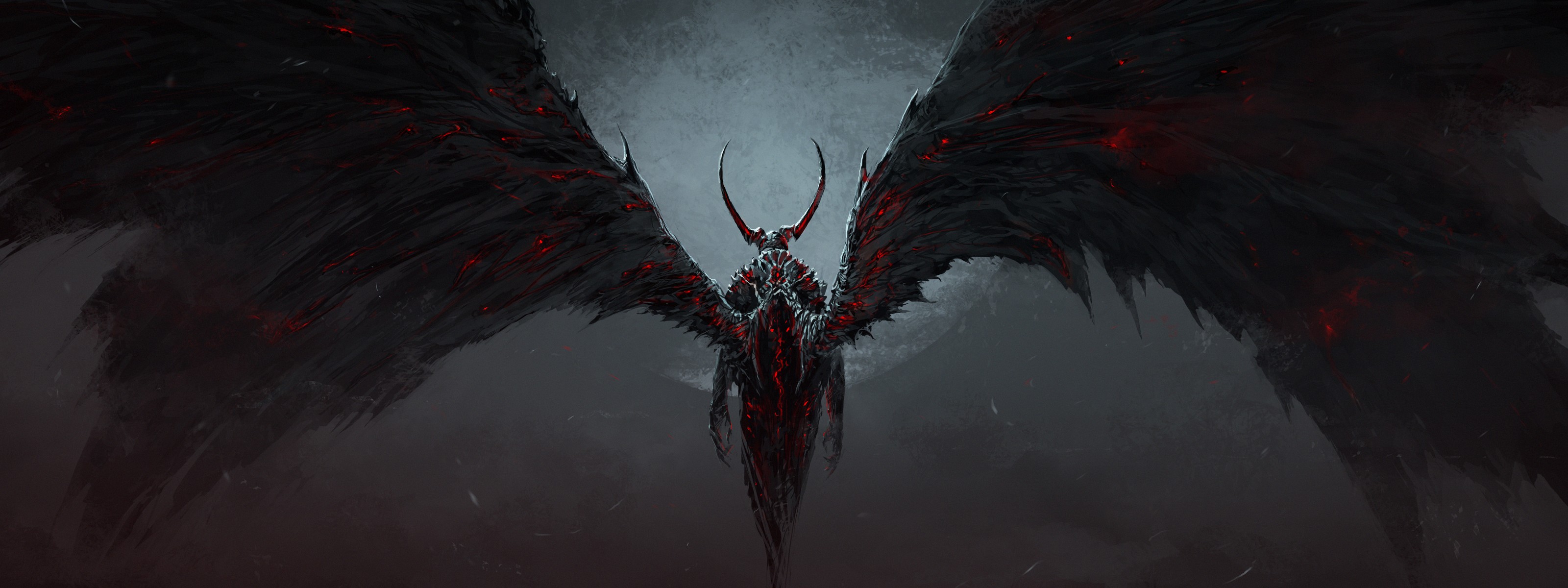 Demon Wings Drawing Dark Fantasy Dual Multi Wallpaper