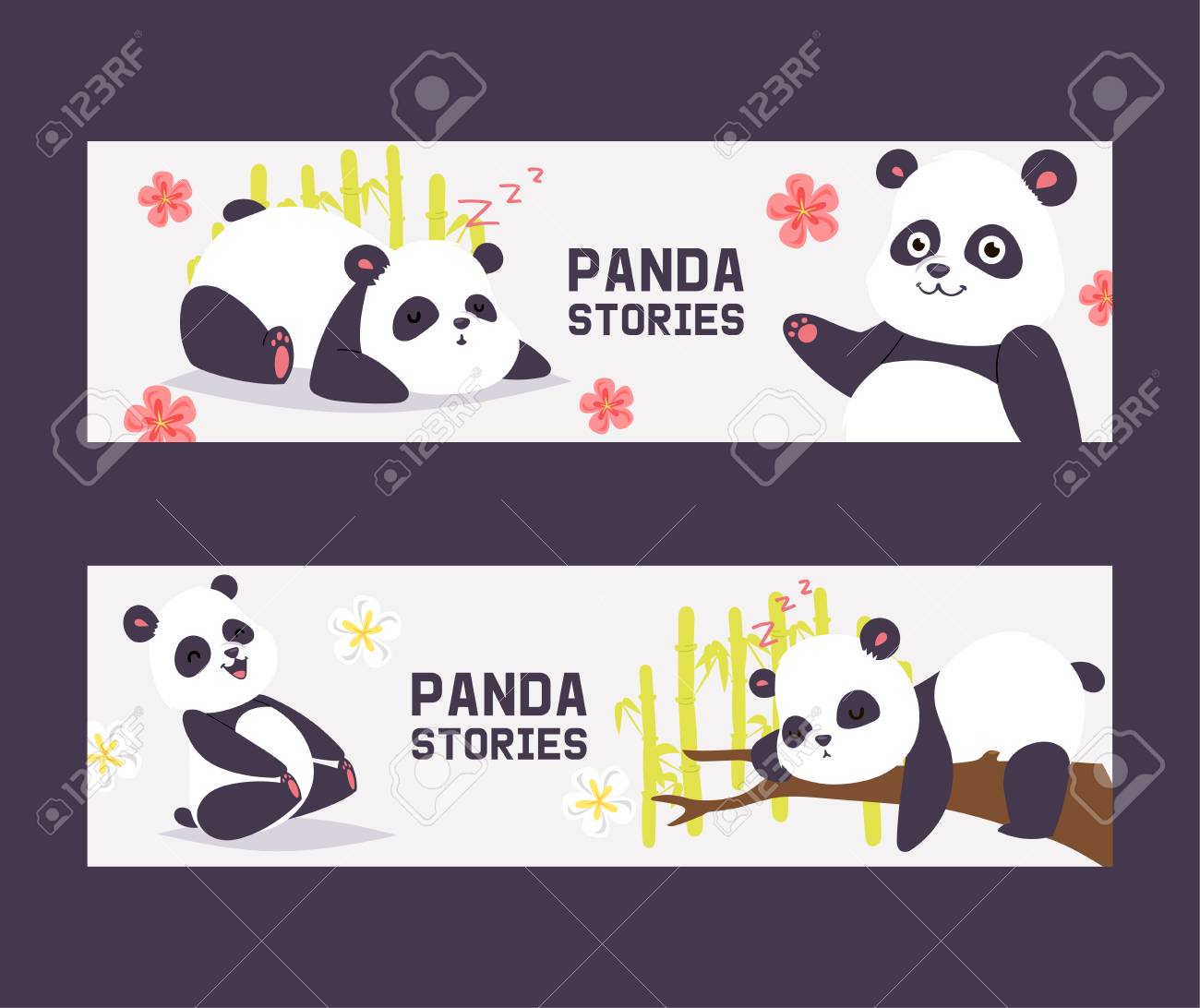 Panda Vector Bearcat Chinese Bear With Bamboo Playing Or Sleeping