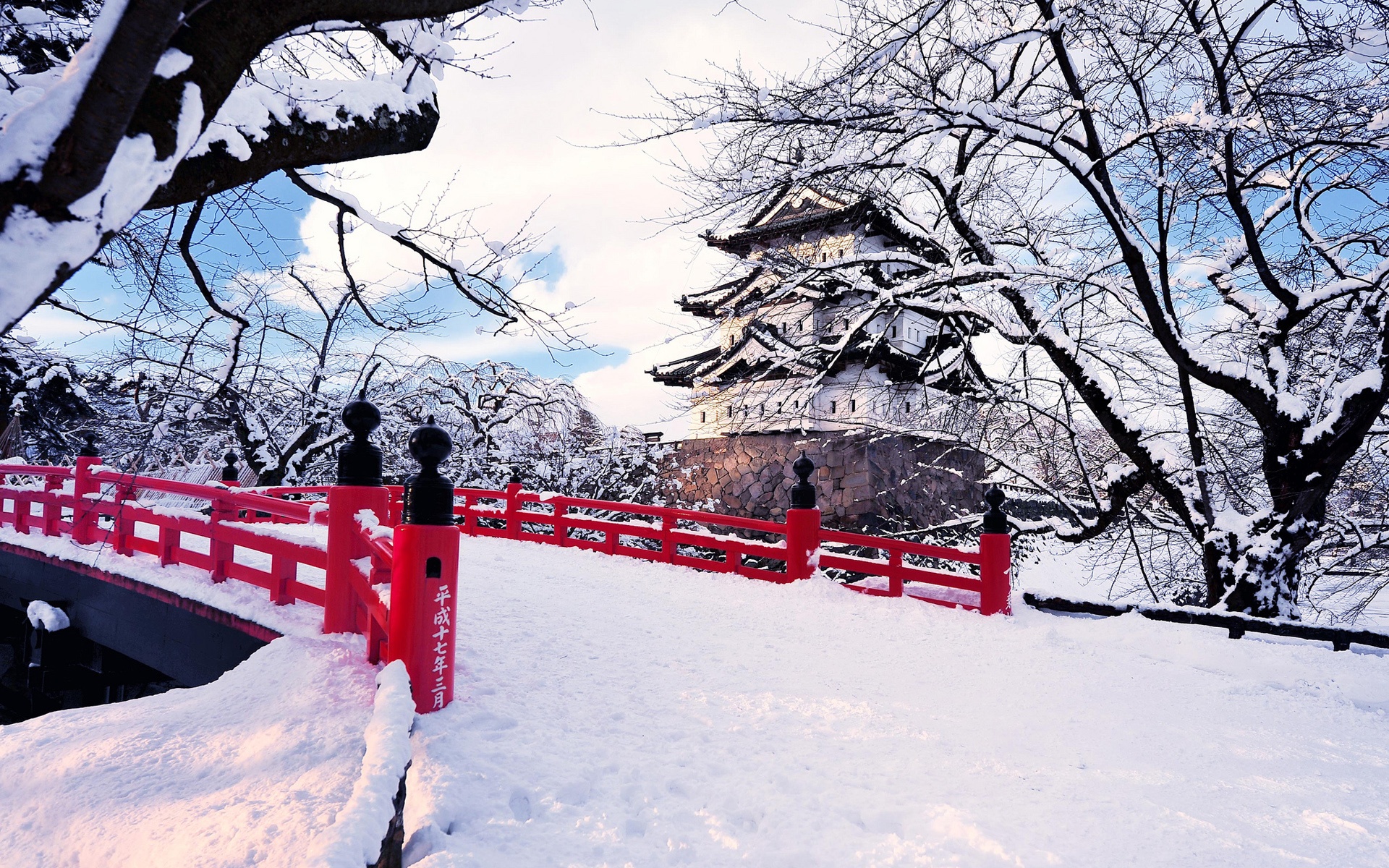 Japan Pr Fektur Aomori Hirosaki Winter Schnee Br Cke Castel Eis Wallpaper