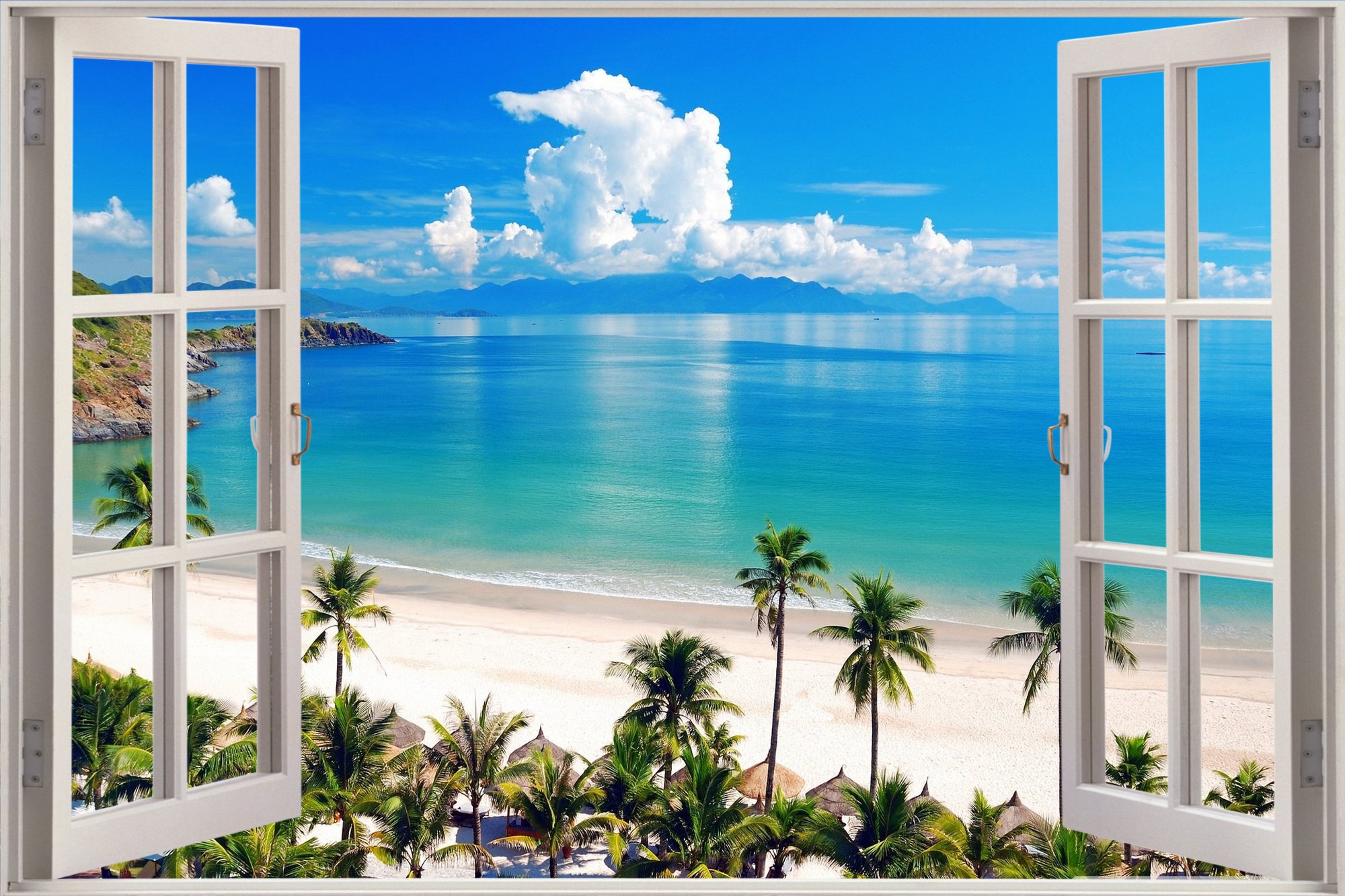 Huge 3d Window Exotic Ocean Beach Wall Stickers Film Art Decal