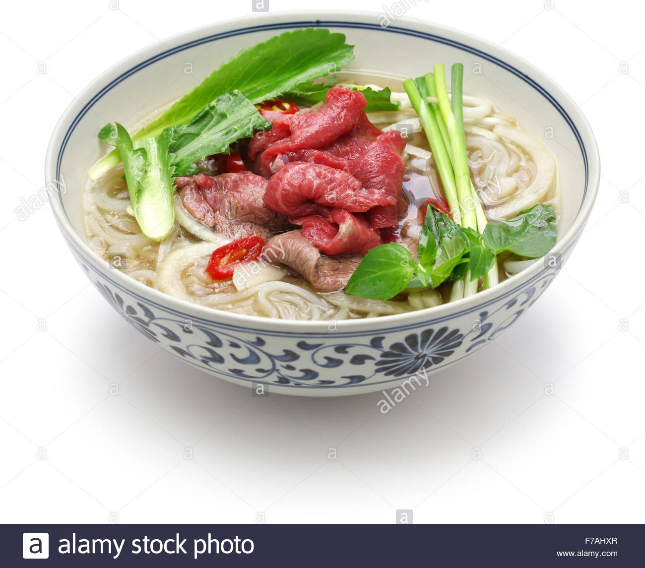 Pho Bo Vietnamese Beef Rice Noodle Soup Isolated On White Stock